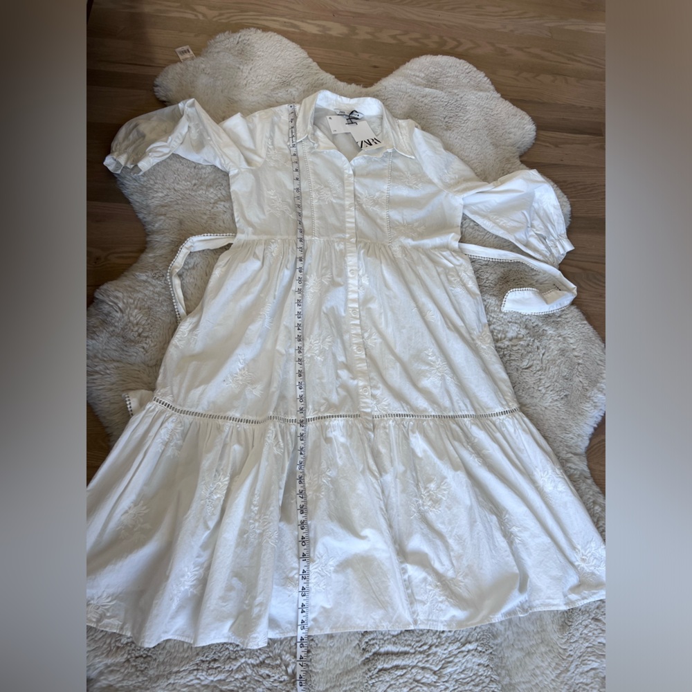 Zara new white embroidered shirt dress size. XL - Picture 11 of 12